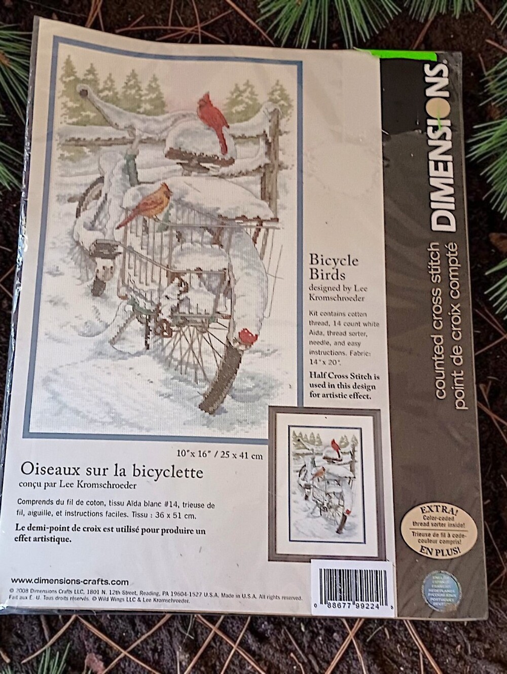 Dimensions Bicycle Birds Cross Stitch Kit Cardinals Snow 10x16 New Sealed Winter